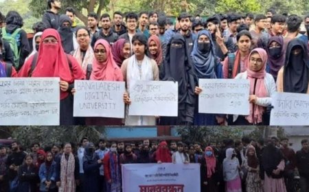 ‘বাংলাদেশ ডিজিটাল ইউনিভার্সিটি’ নামের প্রজ্ঞাপন জারির দাবিতে শিক্ষার্থীদের মানববন্ধন