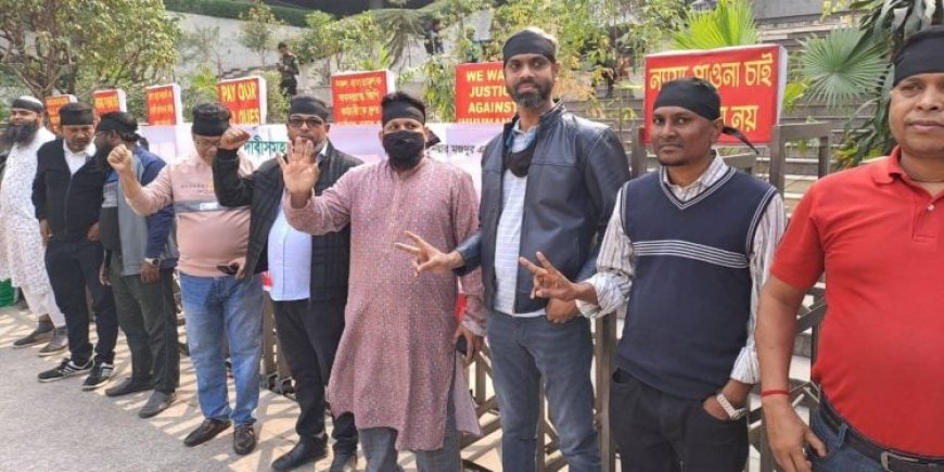 তৃতীয় দিনে কালো কাপড় বেধে সমাবেশ করলো চাকুতিচ্যুত গ্রামীণফোন শ্রমিকেরা