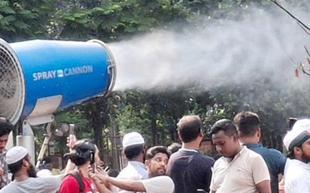 Cooling Canon: DNCC Sprays Water to Ease Heat at Dhaka Protest