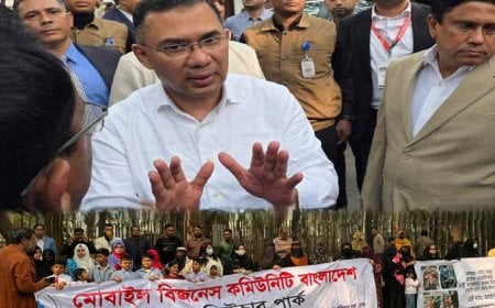 গুলশান কার্যালয়ের সামনে অবস্থানরত এনইআইএর বিরোধীদের কথা শুনেছেন তারেক রহমান